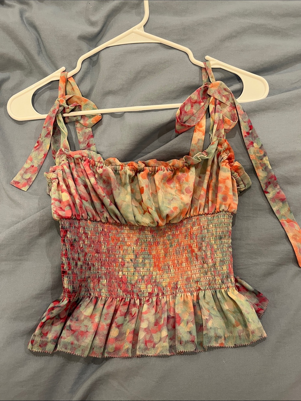 Aritzia Multicolor Floral Tie-Shoulder Smocked Camisole